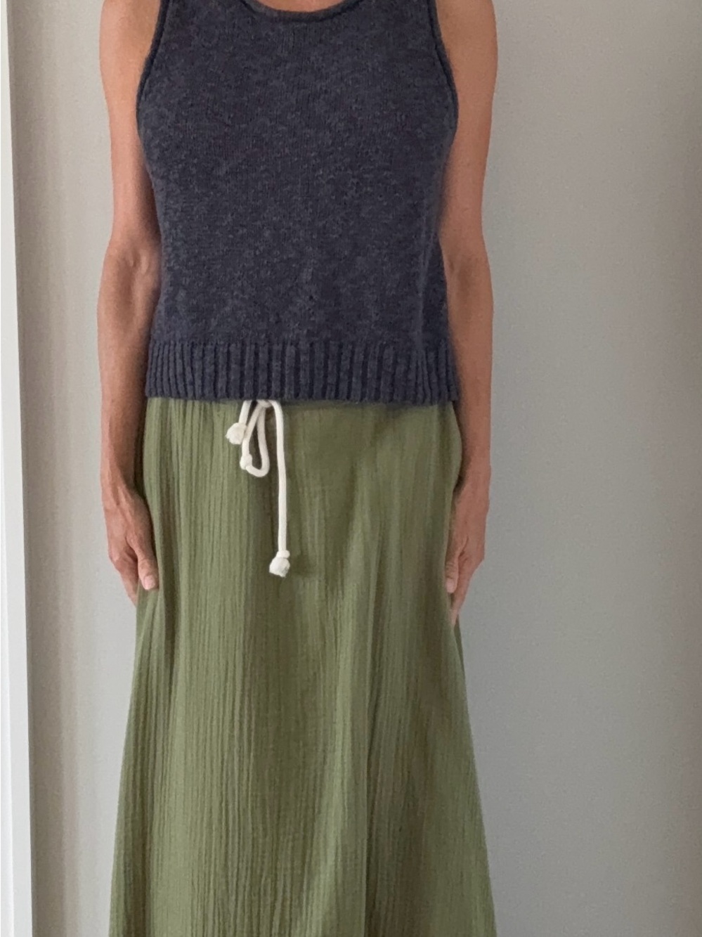 Drawstring Olive Green Maxi Skirt - Relaxed A-Line Style